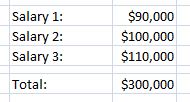 Portion of spreadsheet with cells to be hidden