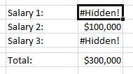 Portion of spreadsheet with hidden cells