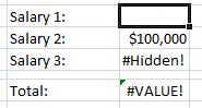 Portion of spreadsheet with hidden cells after cell contents deleted